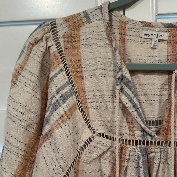 Maaji Plaid Beige and Blue Blouse - Picture 4 of 11